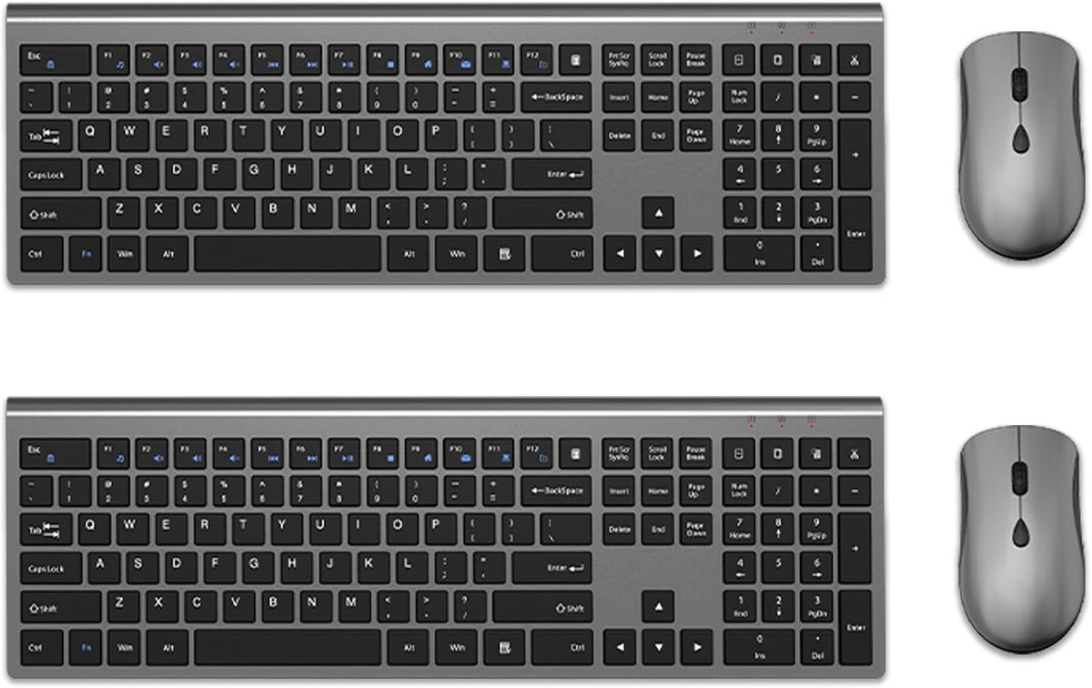 Slim Silent Full Size Wireless Keyboard Mouse Combo Grey2 Pack