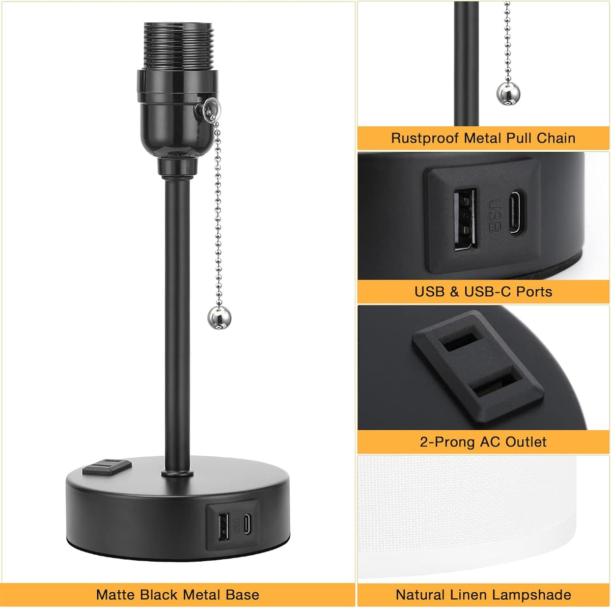 Bedside Table Lamp for Bedroom Set of 2, Small Desk Lamp with USB Ports