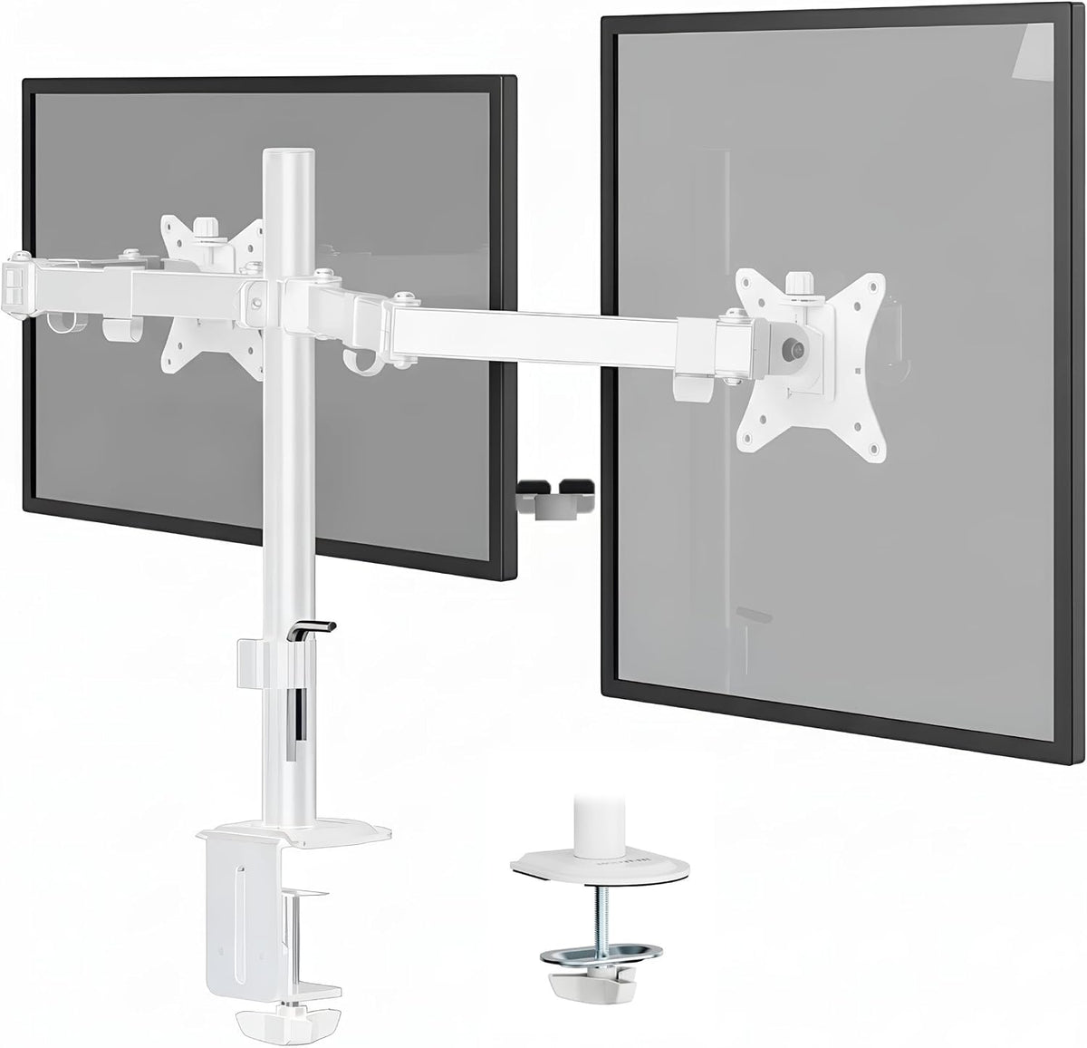 Mount-It Dual Monitor Mount Arm for Desk, Full Motion White Steel 17-32 in