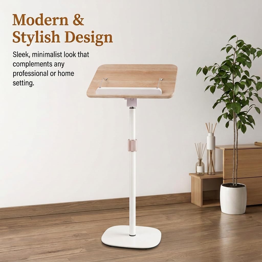 Lectern Podium Stand, Height Adjustable 37"-51" Portable Floor Standing Wooden Podium for Classroom Teacher, Church Pulpit, Wedding Speech, Reading, Laptop Desk, Book & Music Stand, Natural Wood