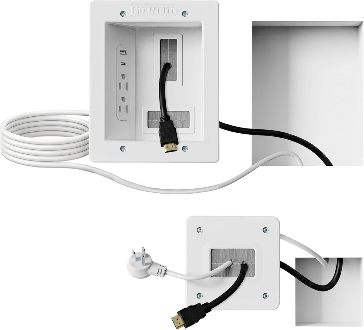 Mount-It! in-Wall TV Cable Management Kit with Recessed Power – Dual Outlet, USB-A and USB-C Ports, 9ft Cord, and Hand Saw – Easy, Safe Cable Management for Organized TV and Home Theater Setups