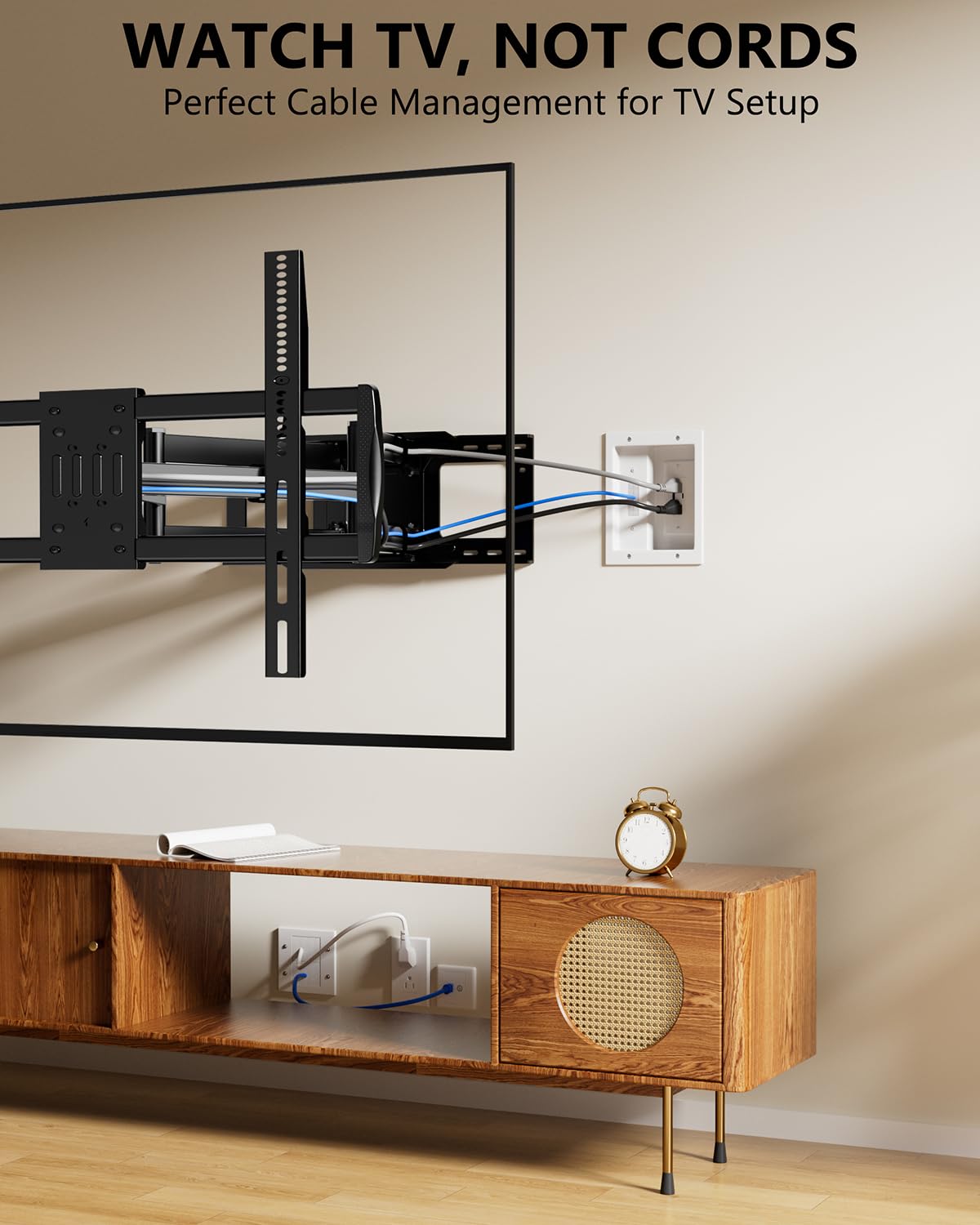 Forging Mount TV Cord Hider for Wall Mounted TV with 2 AC Outlets, USB-A Ports & Type C Ports, in-Wall TV Cable Concealer Kit with Recessed Power, Easy, Safe Cable Management with 9.6” Extension Cord