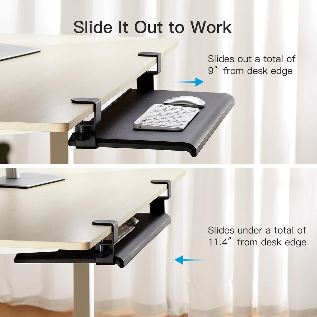 HUANUO Keyboard Tray Under Desk with C Clamp-Large Size, Steady Slide Keyboard Stand, No Screw into Desk, Perfect for Home or Office