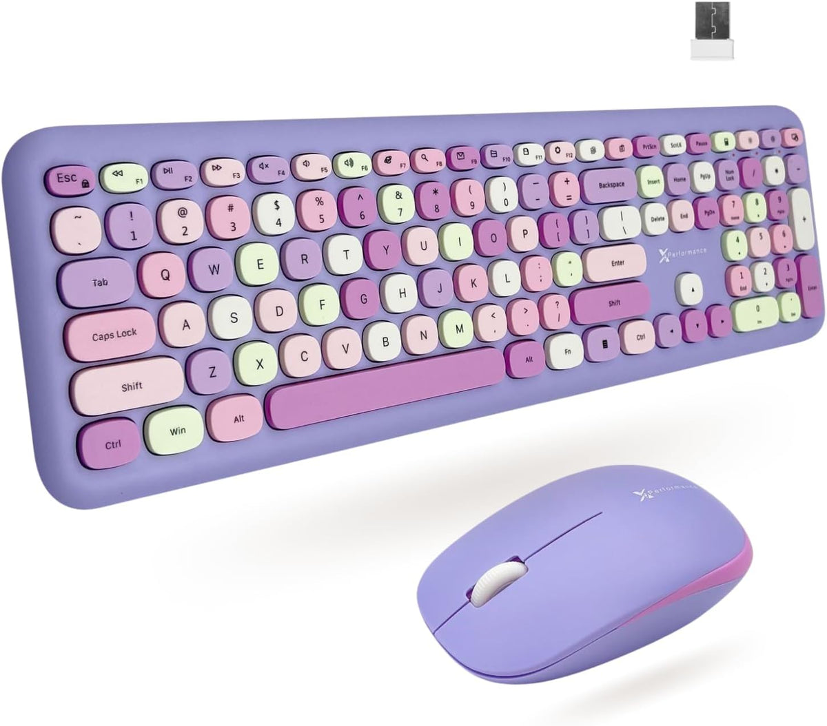 X9 Retro Wireless Keyboard and Mouse Combo - 2.4G Colorful Purple Keyboard and Mouse Wireless - Cute and Aesthetic Typewriter Combo for PC Computer Desktop and Laptop - Full Size