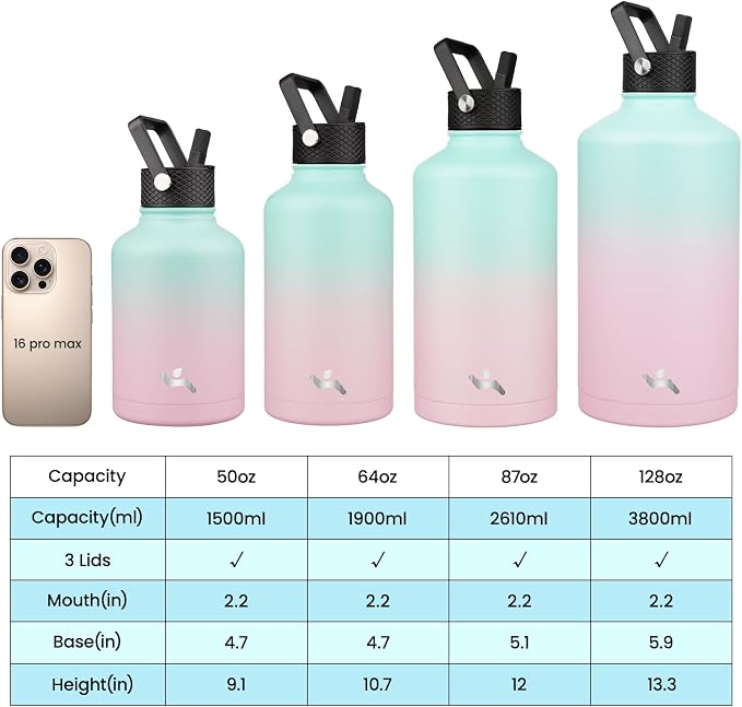 Konokyo 50 oz Insulated Stainless Steel Water Bottle Jug