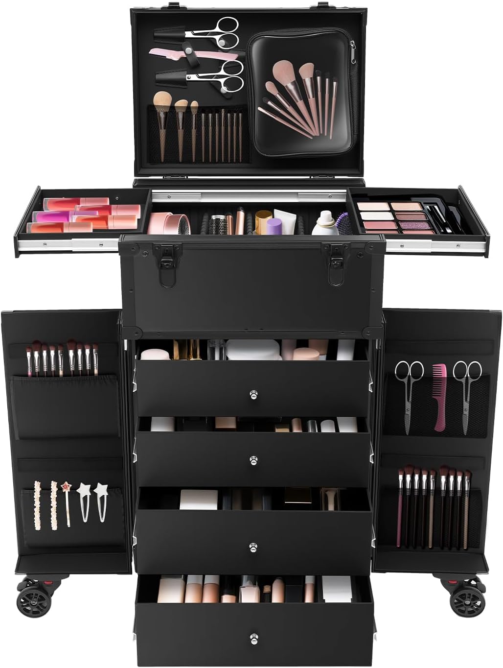 Rolling Makeup Case, Professional Cosmetic Organizer Travel Tote