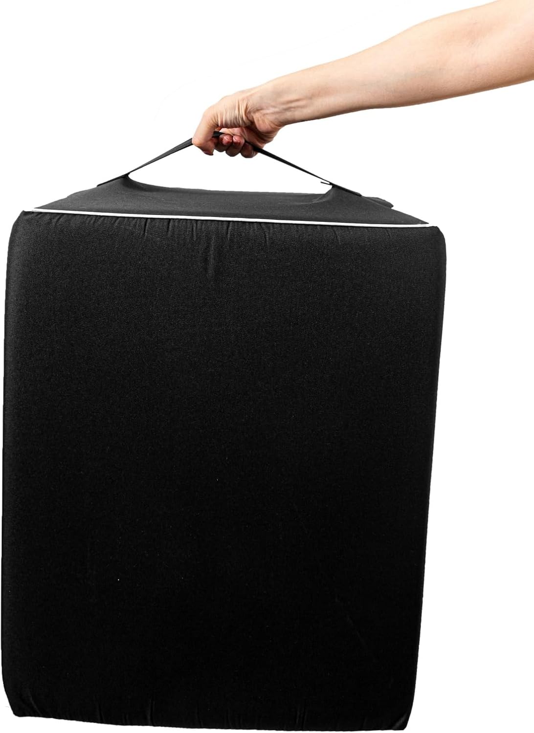 Patio Outdoor Ottoman & Footrest Pouf – All-in-One Foam-Filled Design, Weather-Resistant Zippered Removable Cover, Rectangular Shape (22" x 16" x 14") (Black)