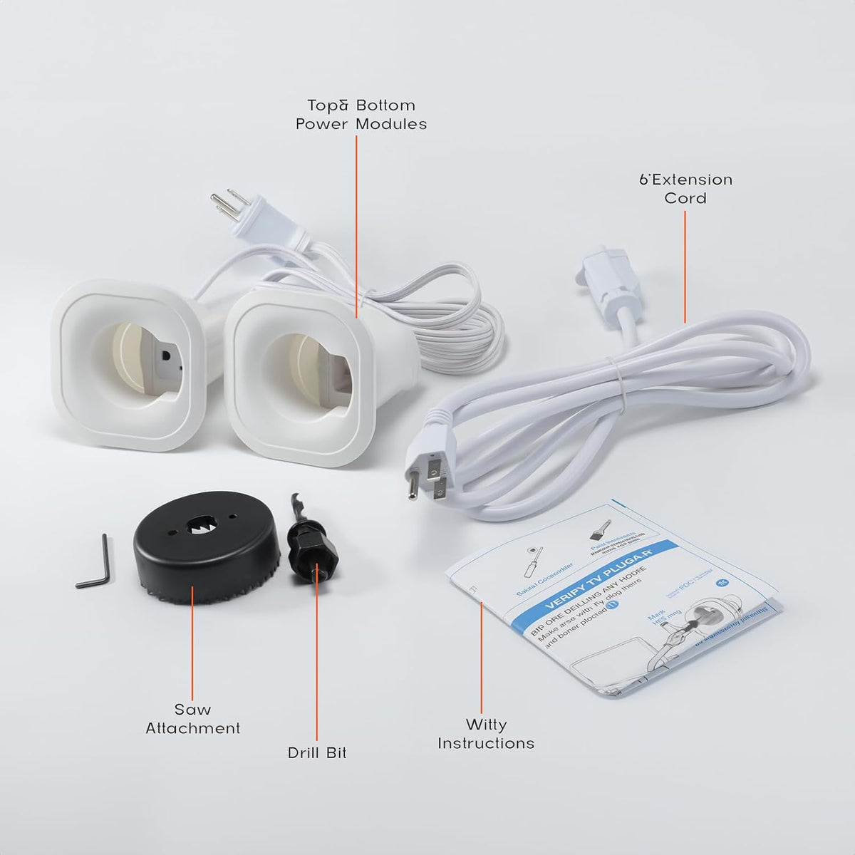 in-Wall Cable Management Kit for Wall Mounted TV, TV Cord Hider Wall Kit with Power & Low Voltage Cable Pass Through, Recessed Cable Management for HDMI Ethernet Speaker Wires, White
