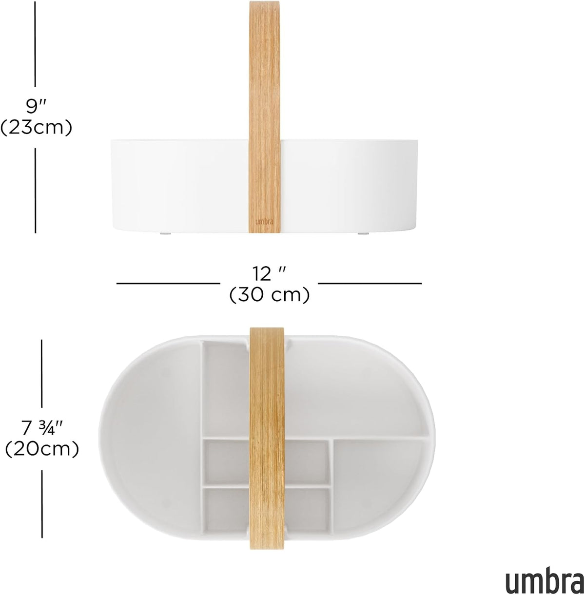 Umbra Bellwood Caddy, Wooden Handle Makeup Organizer, Small, White/Natural