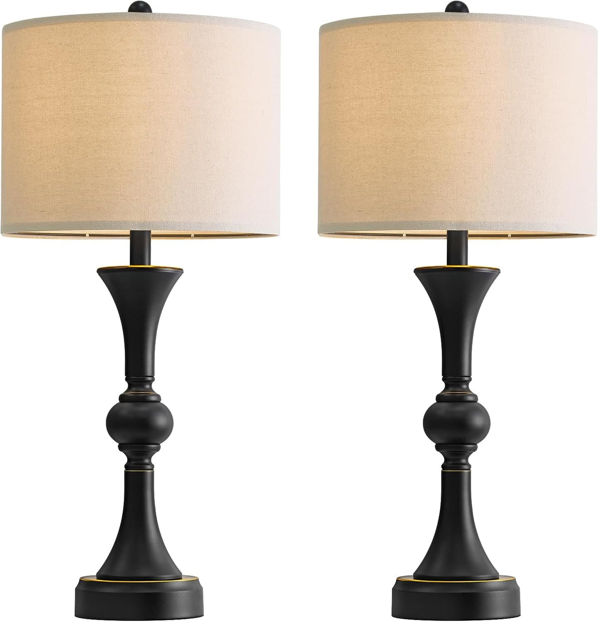 Oneach 28" Black Tall Table Lamps Set of 2 for Living Room, USB Ports