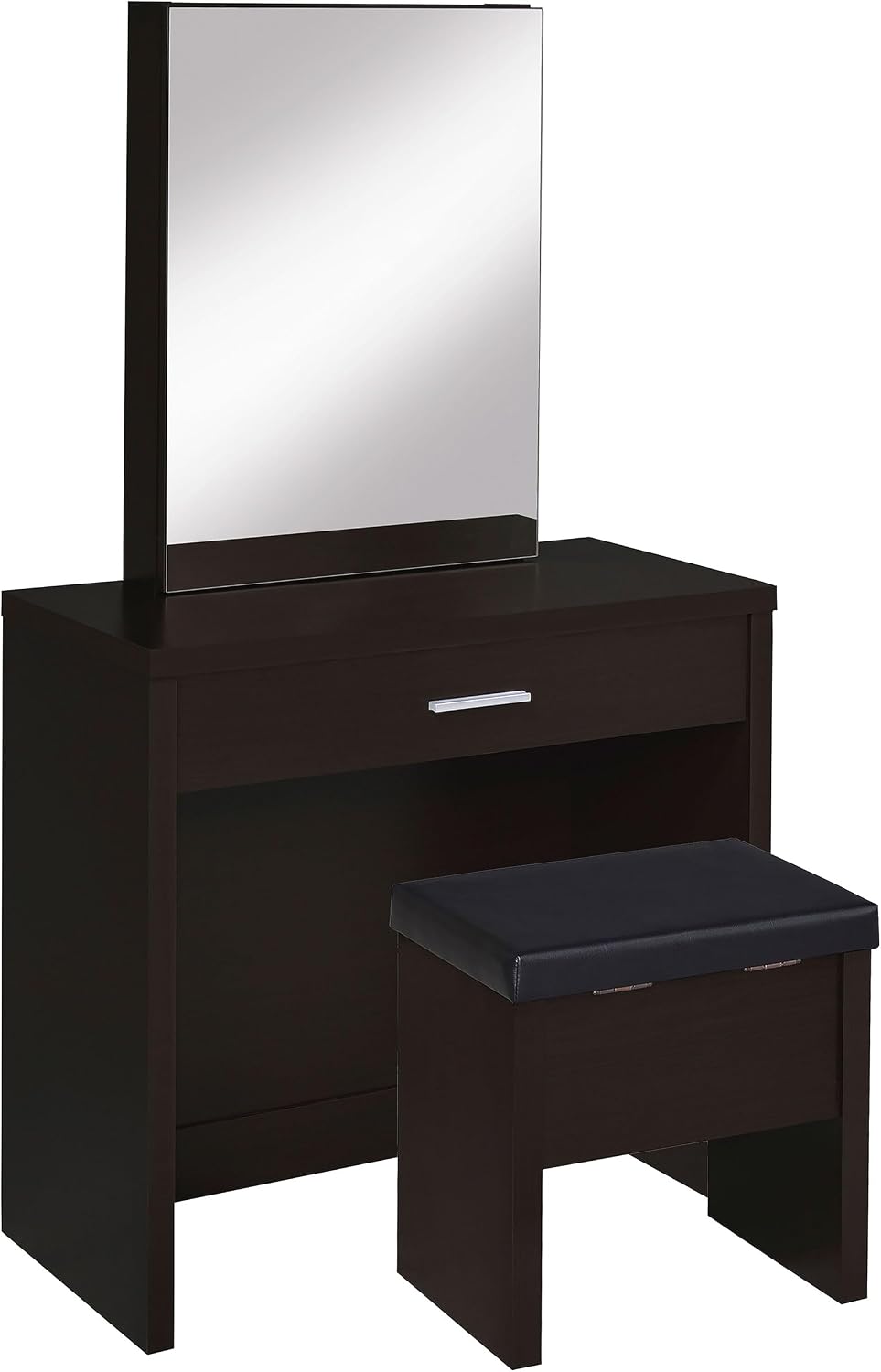 Coaster Home Furnishings Harvey Contemporary 3-Piece Vanity Desk Makeup Table Set with Storage Mirror and Vanity Stool Cappuccino 300289