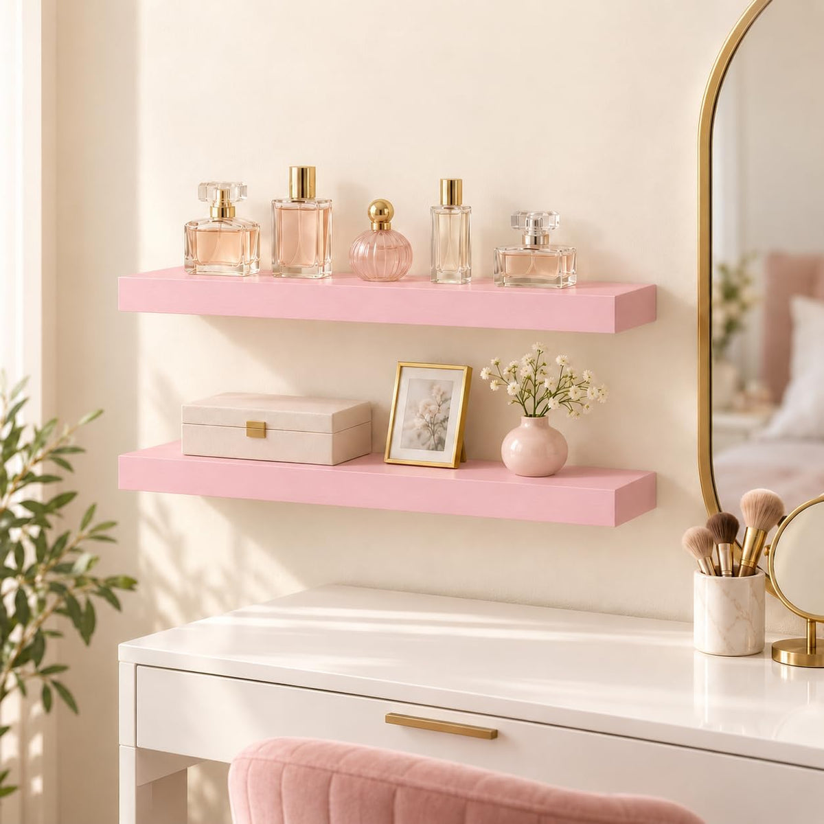 BAYKA Pink Floating Shelves 22.5in, Set of 2, Wall Mounted for Wall Decor