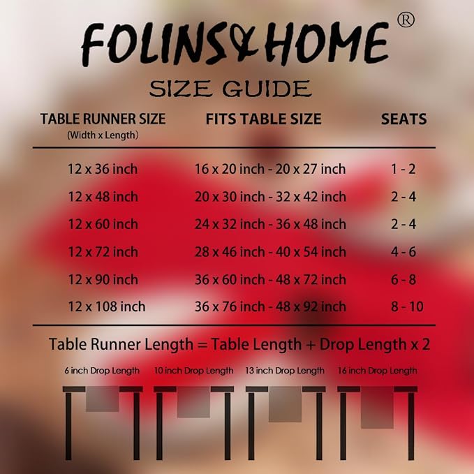 FOLINS&HOME Red Waterproof Decorative Table Runner 108 Inches Long | 210GSM