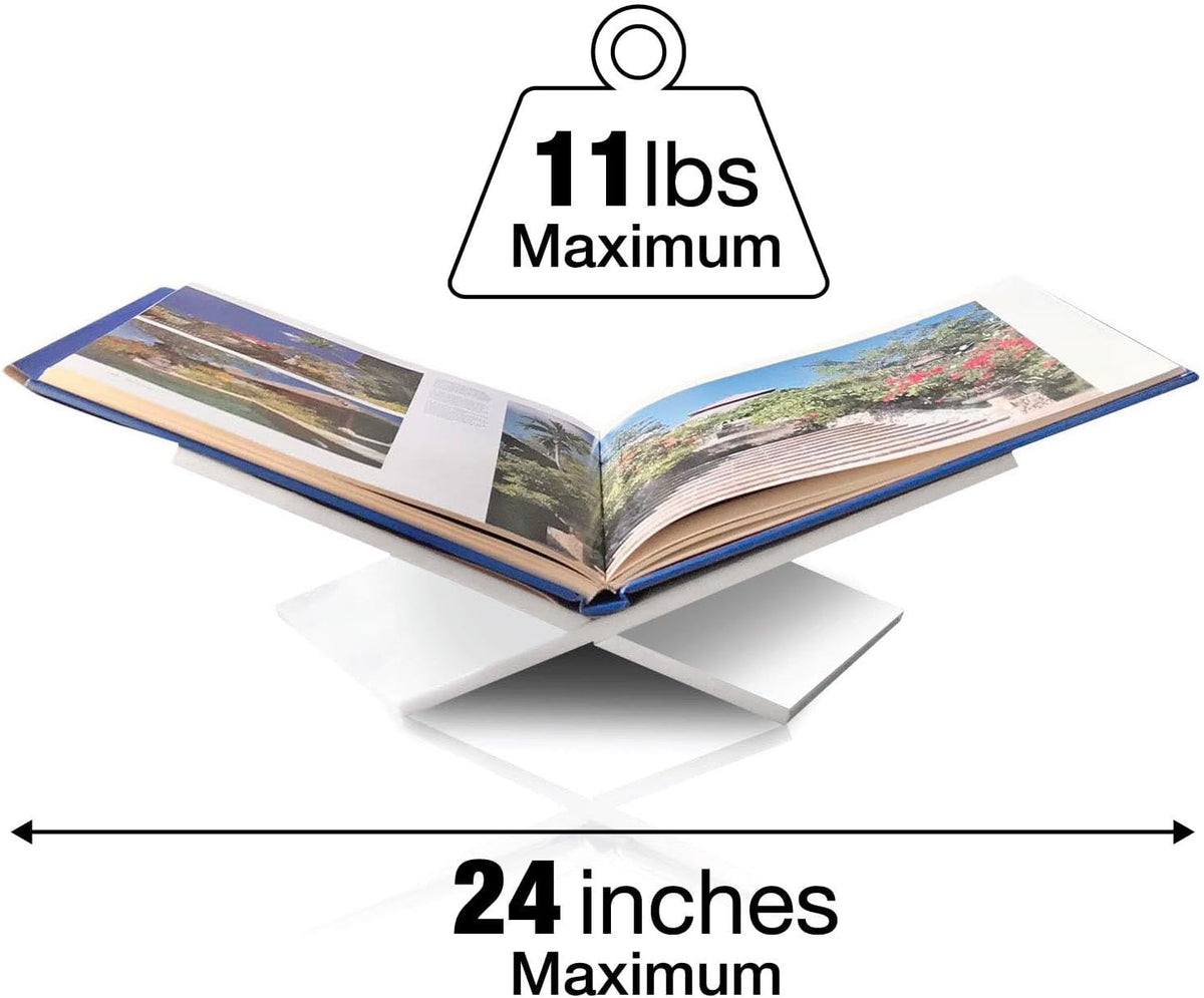 Large White Acrylic Book Stand, 12.5" x 9.5" x 5.5”, Acrylic Book Holder, Open Bookstand for Display and Reading Cookbooks, Art Books, Bibles, Magazines - Home and Office