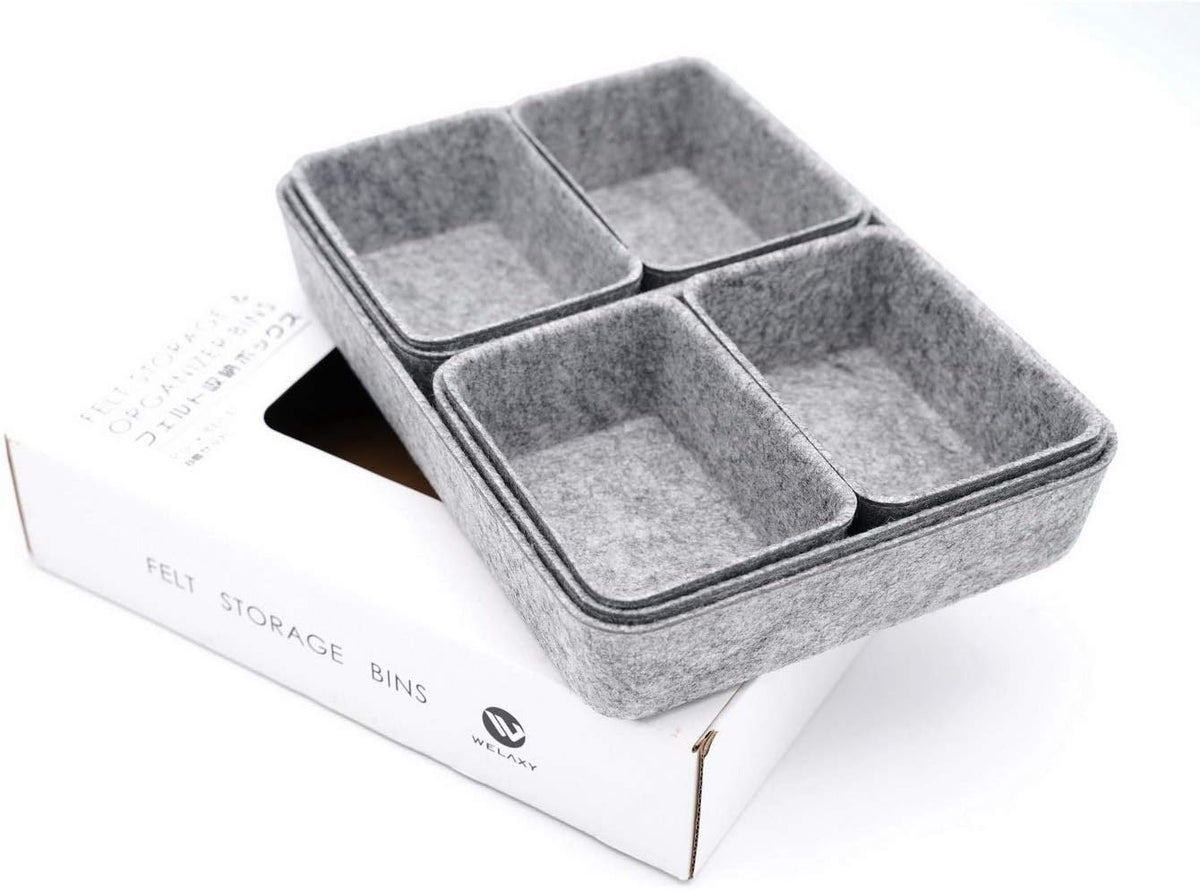 Welaxy 7pc Felt Desk Drawer Organizers Trays Gray Office Home Storage Bins