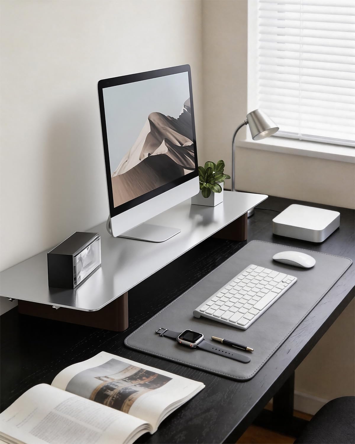 Aluminum Monitor Stand Riser with Wooden Legs, 31.5" Wide