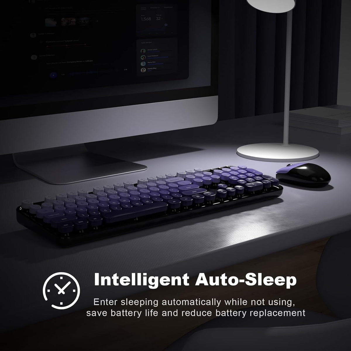 Wireless Keyboard and Mouse Combo, 2.4GHz Retro Full-Size Typewriter Keyboard with Number Pad and Wireless Mouse for PC/Laptop/Desktop/Windows (Black Purple Colorful)