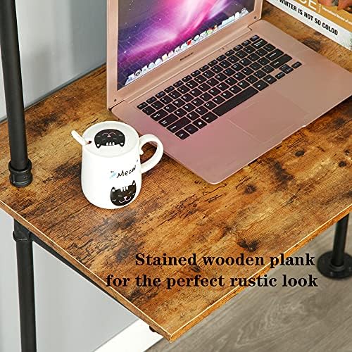 ZIOTHUM Wall Mounted Desk with Shelves, Industrial Ladder Style Floating Desk for Small Spaces, Computer Table with Storage Shelves, Rustic Pipe Bookcase for Bedroom(36x20x81in)