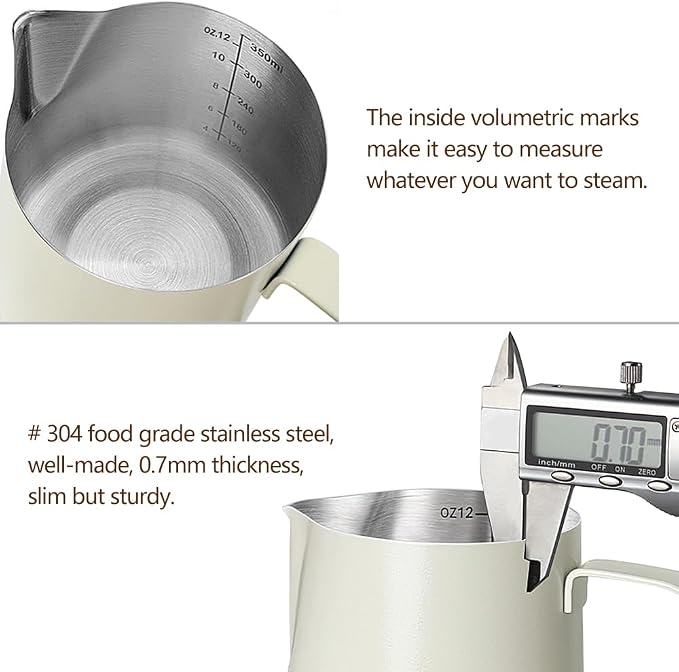 HOOMIL Milk Frothing Pitcher, 12oz/20oz/32oz 304 Stainless Steel | Steaming