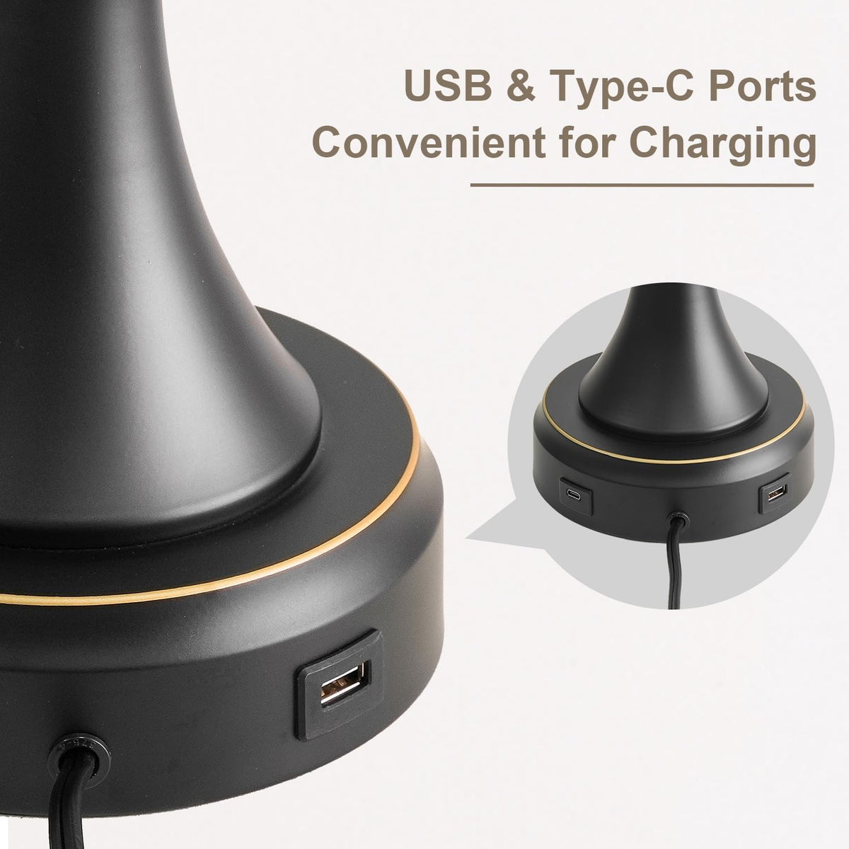 Oneach 28" Black Tall Table Lamps Set of 2 for Living Room, USB Ports