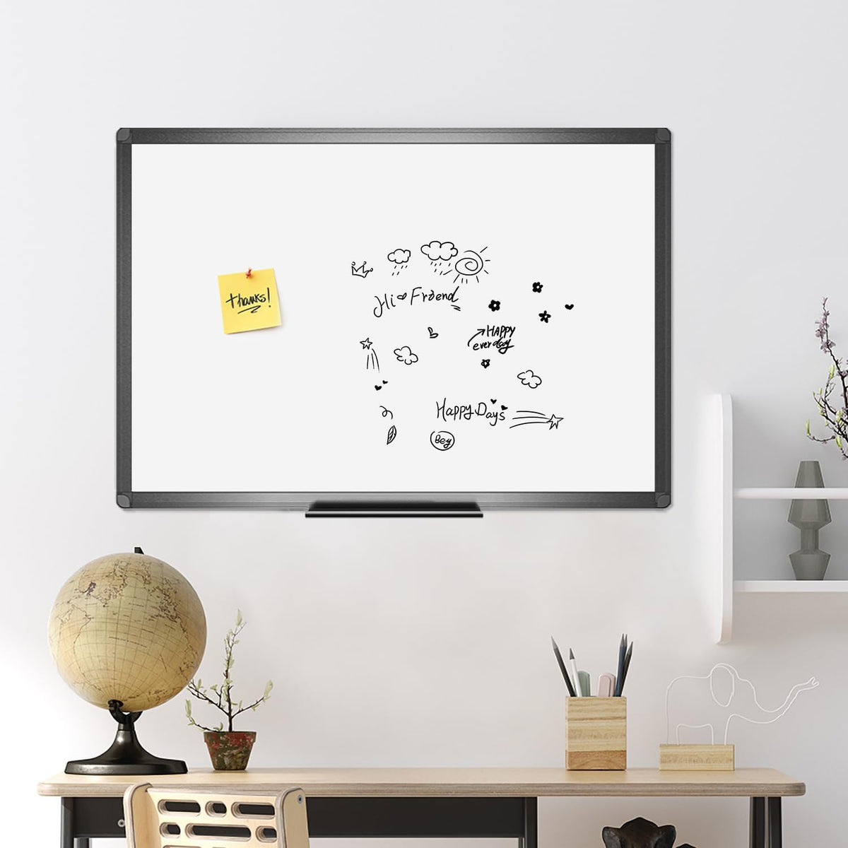 VIZ-PRO Magnetic Dry Erase Board, 48 x 32 Inches, Black Aluminium Frame