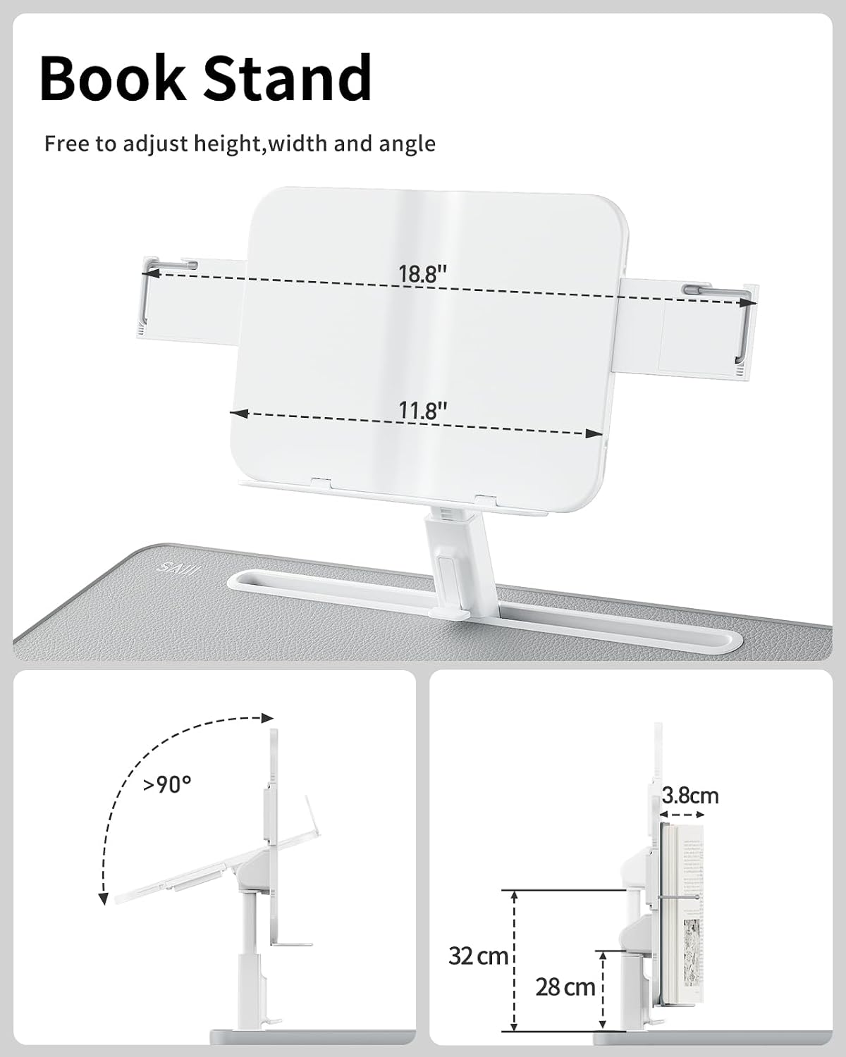 SAIJI Laptop Desk for Bed [XXL Extra Large] with Upgraded Book Stand