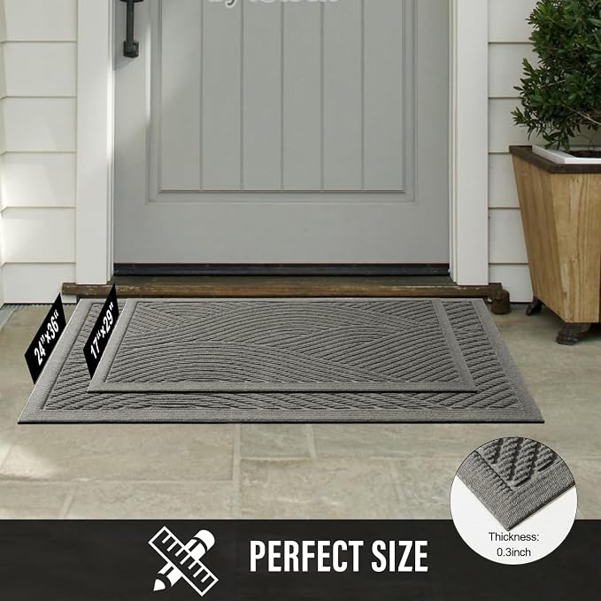 HIYARD Sturdy Front Door Mat, Absorbent Muddy Dirt Resist Welcome Door Mats