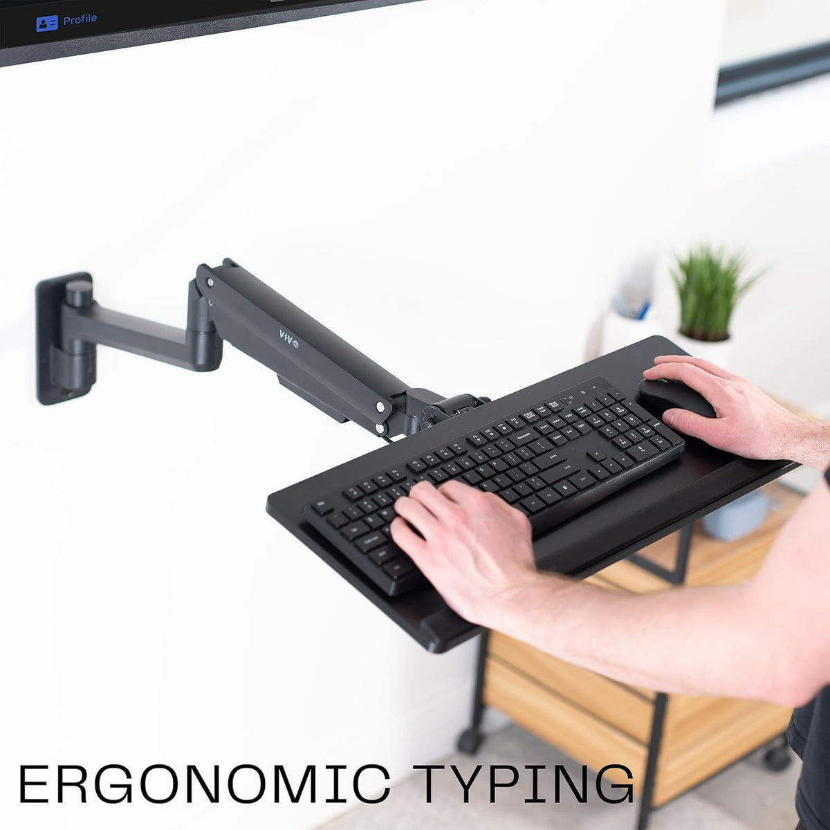 VIVO Black Pneumatic Arm 24 x 10 in Keyboard Tray Wall Mount, MOUNT-KB35C