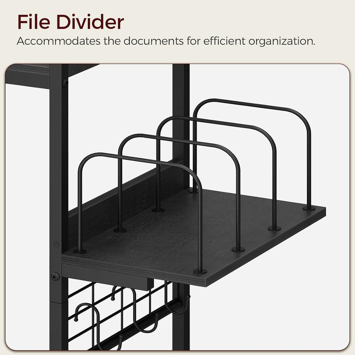MAHANCRIS Clamp on Desk Shelf, 2 Tier Desk Storage Organizer, Desktop Bookshelf with Hooks and Divider, Desk Accessories for Study and Gaming Room, Black DSBK4501