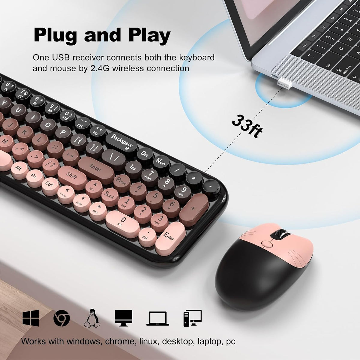 KNOWSQT Wireless Keyboard and Mouse Combo - BlackBerry-Gradient 2.4G Full-Size Typewriter Cute Colorful Keyboards - USB Plug and Play, for Windows, Laptop, Computer, PC, Desktop