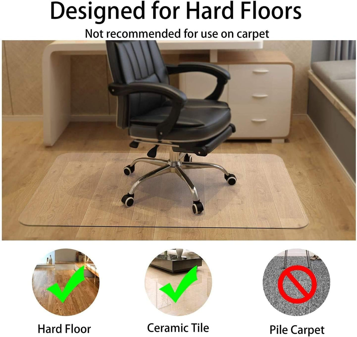 NATRKE Clear Chair Mat for Hardwood Floor, 30" × 48" Office Chair Mat Transparent Floor Mat with Non-Slip Frosted Back, Heavy Duty PVC Protector Mat for Home, Office & Tile Floors