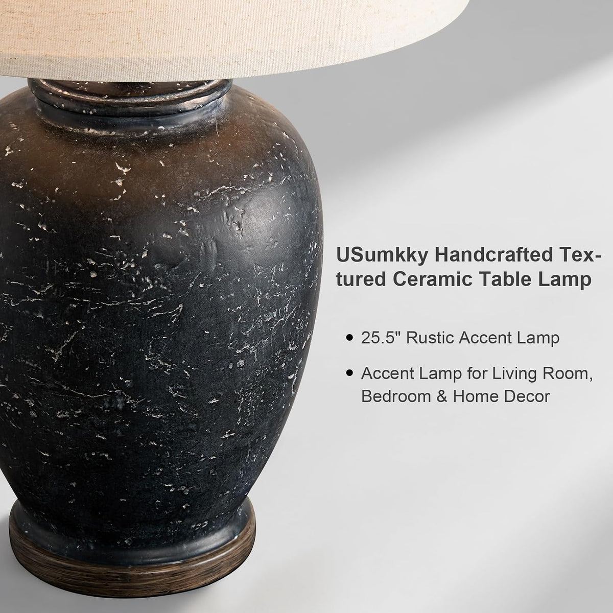 USumkky 25" Vintage Ceramic Table Lamp for Living Room Bedroom Matte Black