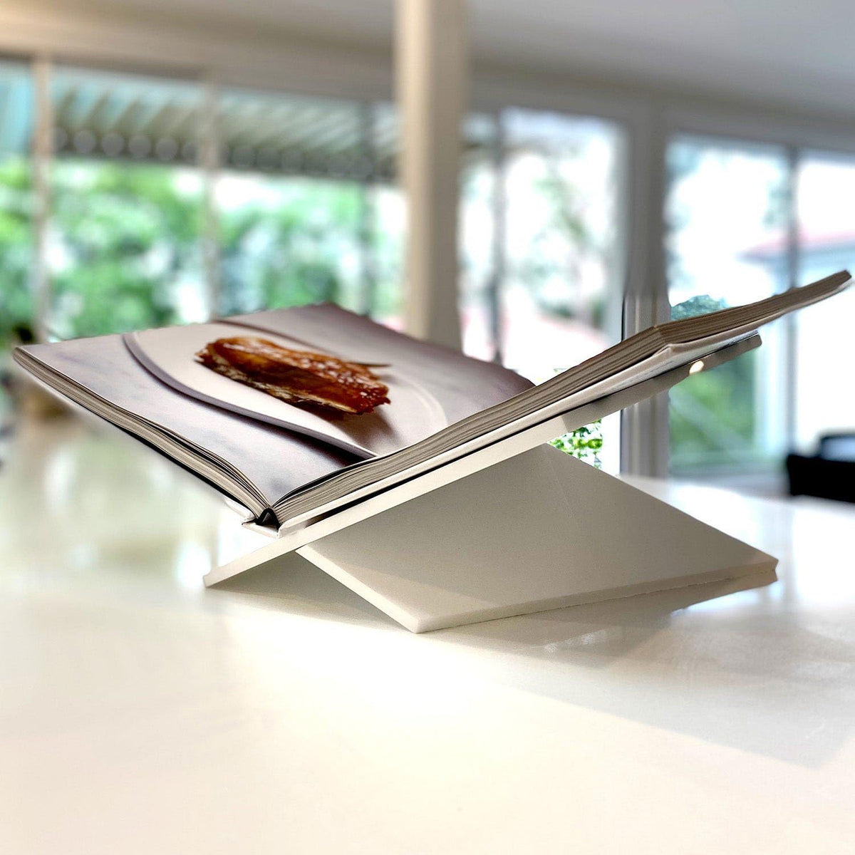 Large White Acrylic Book Stand, 12.5" x 9.5" x 5.5”, Acrylic Book Holder, Open Bookstand for Display and Reading Cookbooks, Art Books, Bibles, Magazines - Home and Office