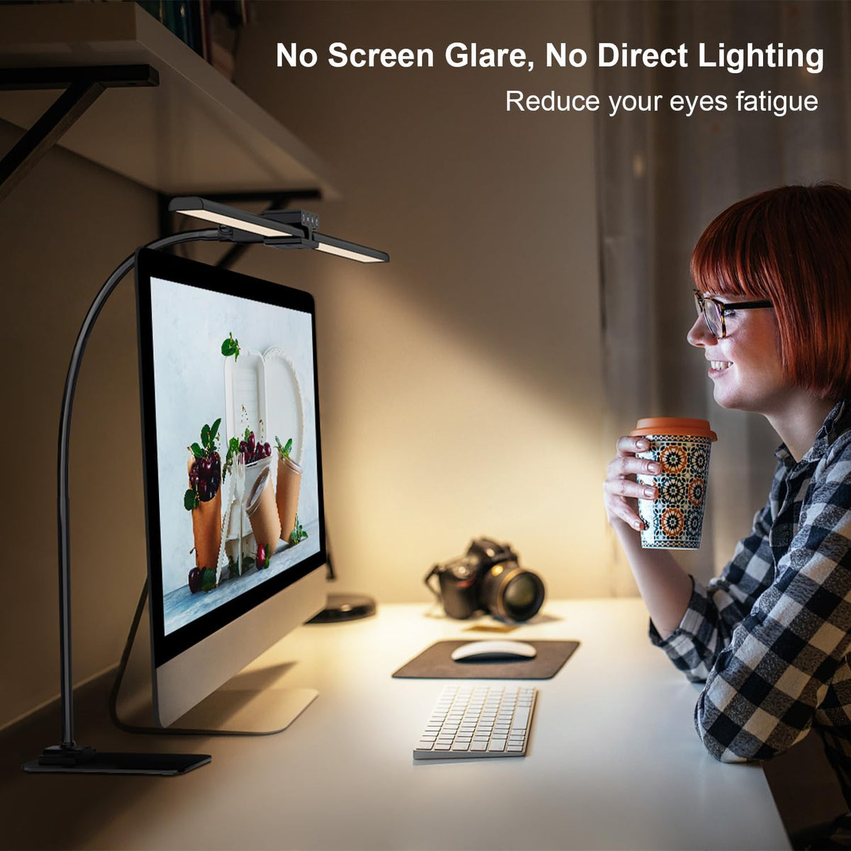 24W Led Desk Lamps with Base for Office Home, 31.5-in Double Head, Black