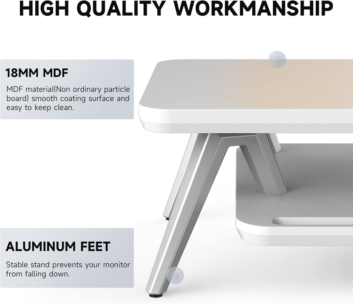 Fenge Dual Monitor Stand Riser with 12 Color RGB Light for Office Desk, White