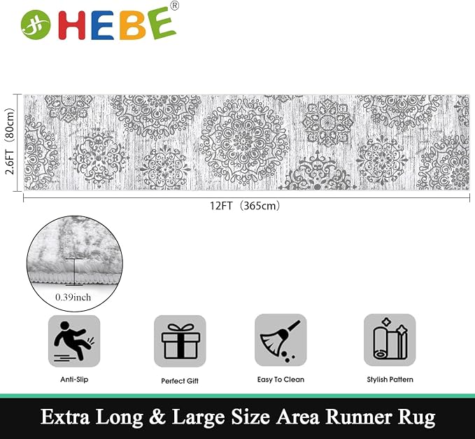 HEBE Hallway Runner Rug 2'8''x12' Washable Vintage Distressed Area Rugs Non