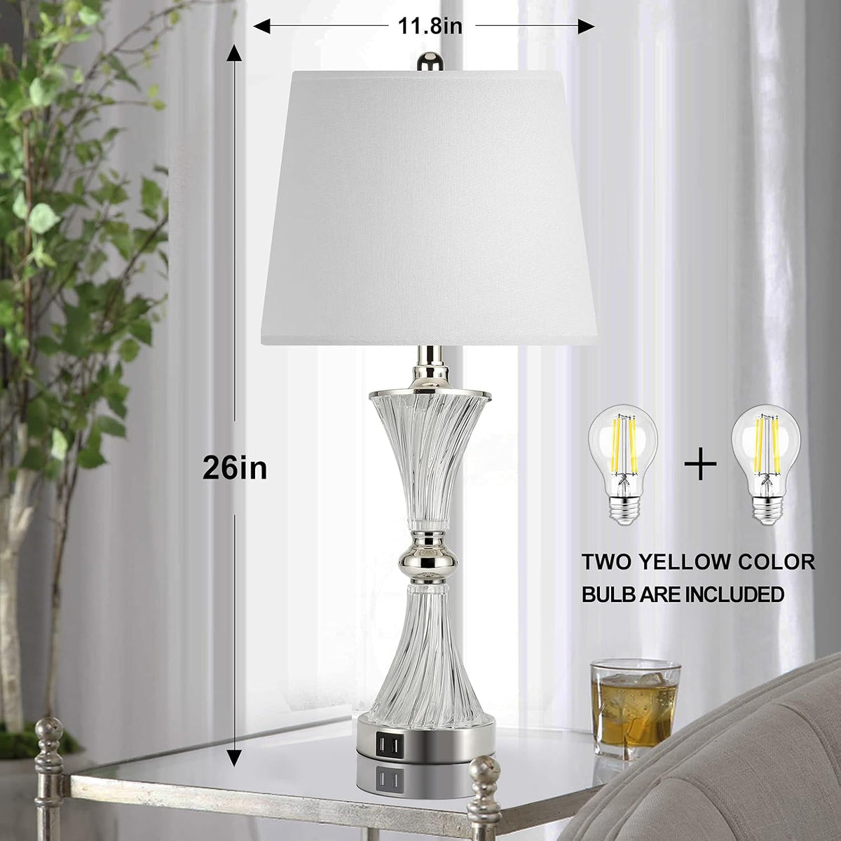 Hamucd Touch Control Table Lamp for Bedrooms 3 Way Dimmable White Drum Shade Modern Bedsides Nightstand lamp Set of 2 with 2 USB Charging Port(Bulbs Included)