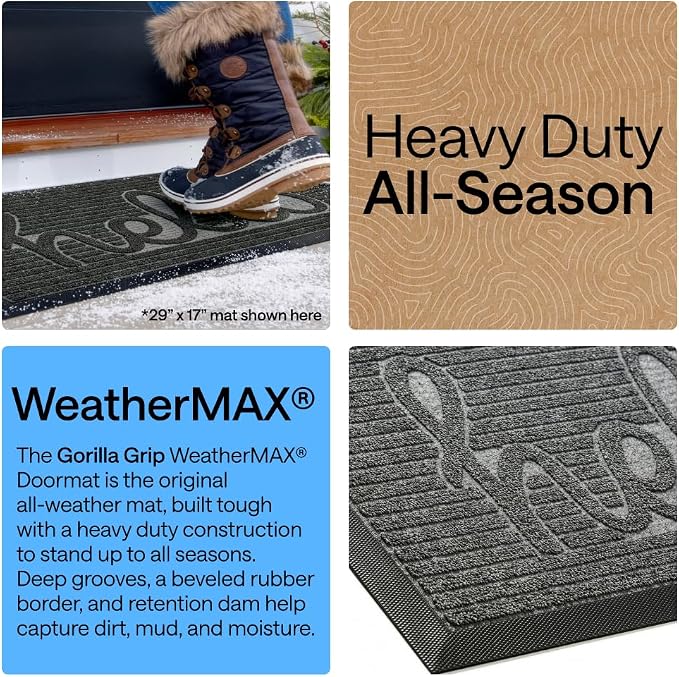 GORILLA GRIP 100% Waterproof All-Season WeatherMAX Doormat, US Designed Natural