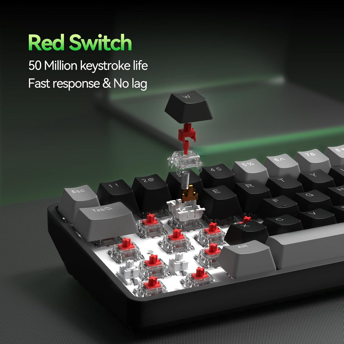 TMKB T68 60% Wireless Mechanical Gaming Keyboard, Tri-Mode BT5.0/2.4GHz/USB-C with Red Linear Switch, RGB Backlight, Anti-Ghosting, Compact 68 Keys, Wired/Wireless, Gray/Black