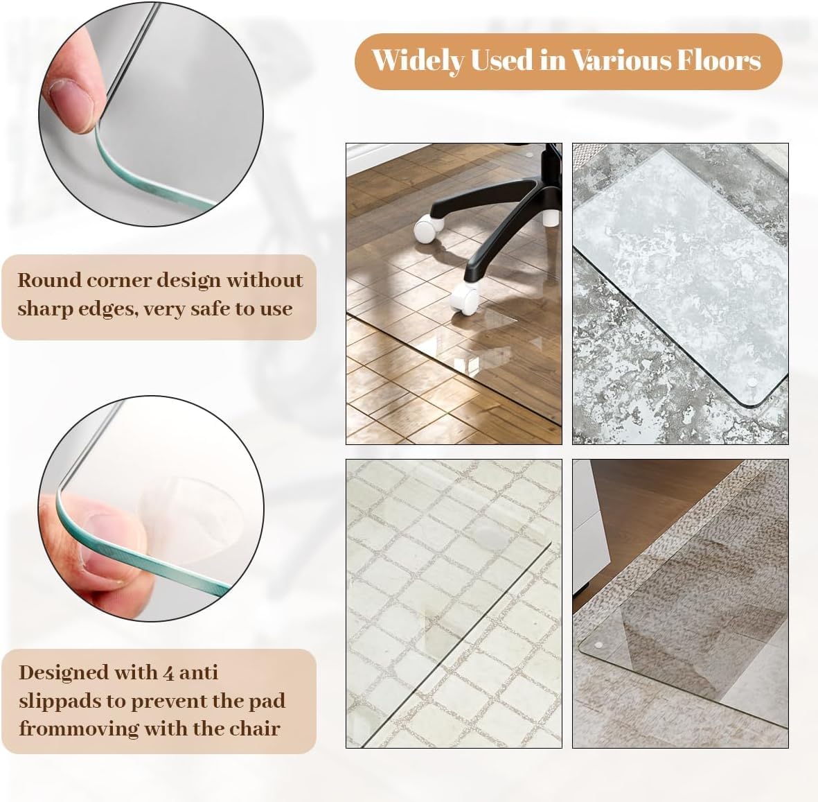 [Tempered Glass] 36" x 55" Glass Office Chair Mat for Carpet
