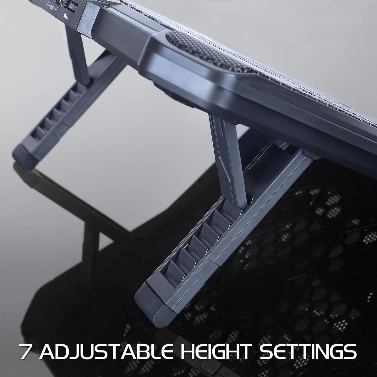 ENHANCE Cryogen 5 Gaming Laptop Cooling Pad Stand - Laptop Cooler with 7 Adjustable Height Settings & Dual USB Ports up to 17 inches - 1 Ultra Quiet High Performance LED Fan 800 RPM - Blue