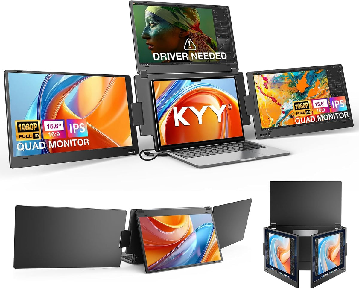 KYY Triple Screen Laptop Monitor Extender 15.6" Quad Laptop Screen Extender