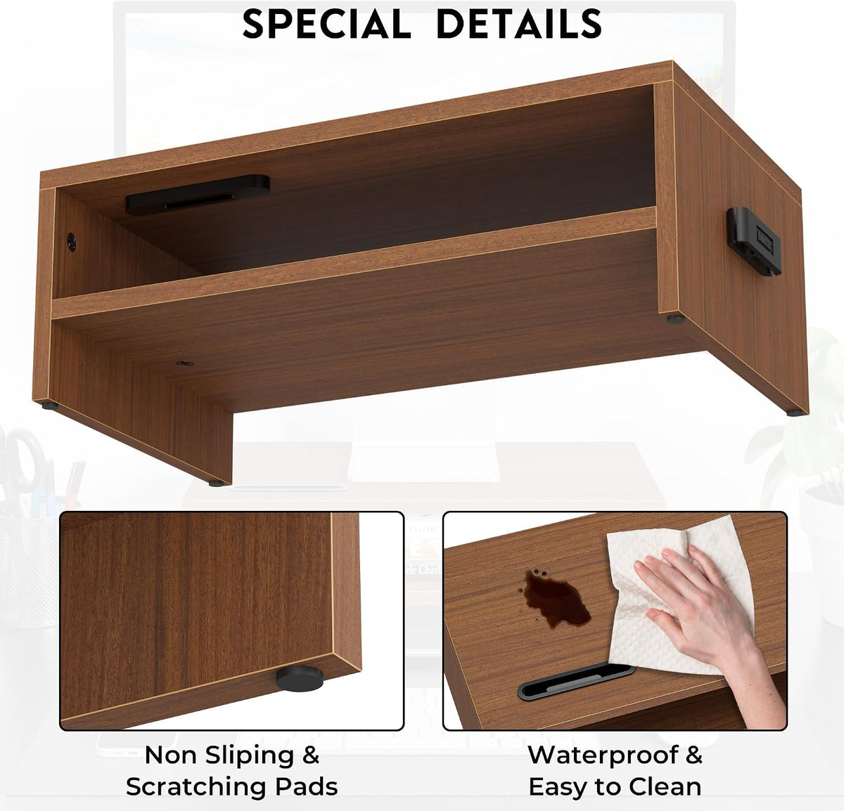 BONTEC Wooden Monitor Stand Riser for Desk, 2-Tier Computer Monitor Stand