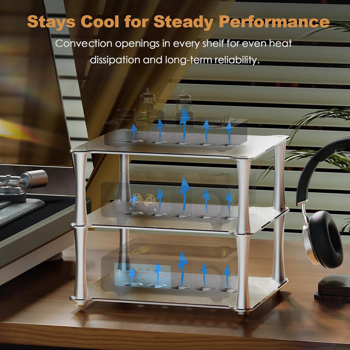 BK1 Desktop HiFi Stand: Aluminum Audio Rack A1 D1 Q1 Amplifier DAC Preamp with Passive Cooling Modular Stack Design for Home Desk Setup