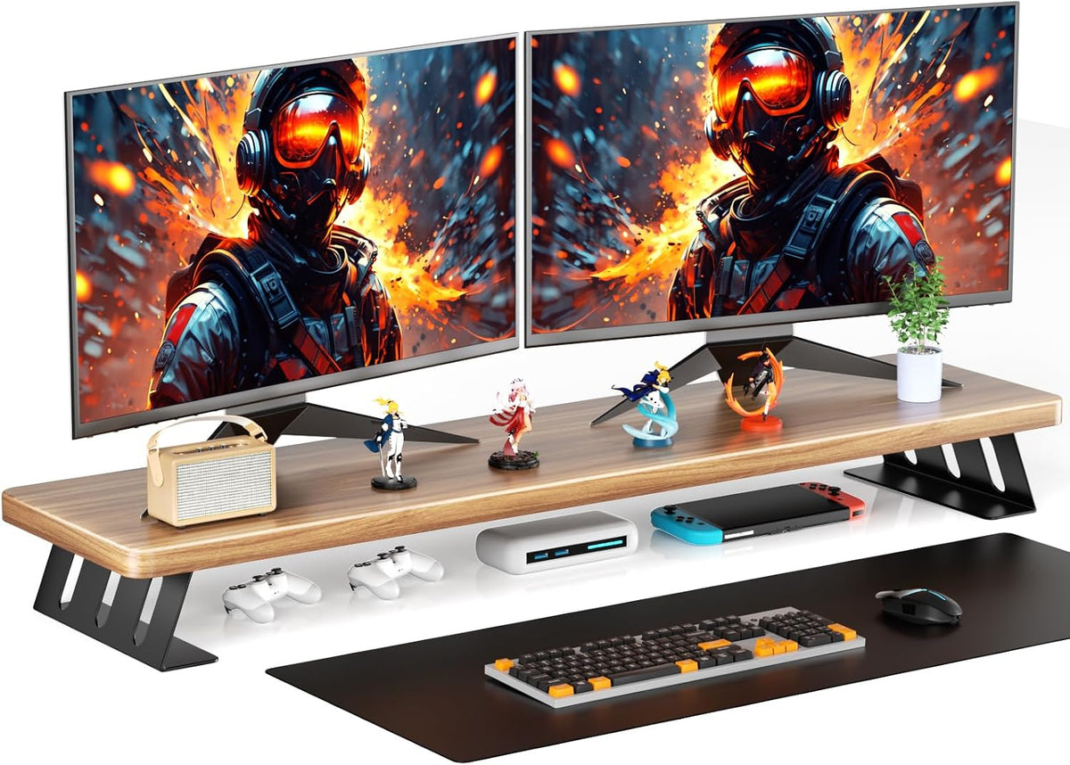 Dual Monitor Stand Riser, 39 Inch Large Wood Monitor Stands for 2 Monitors