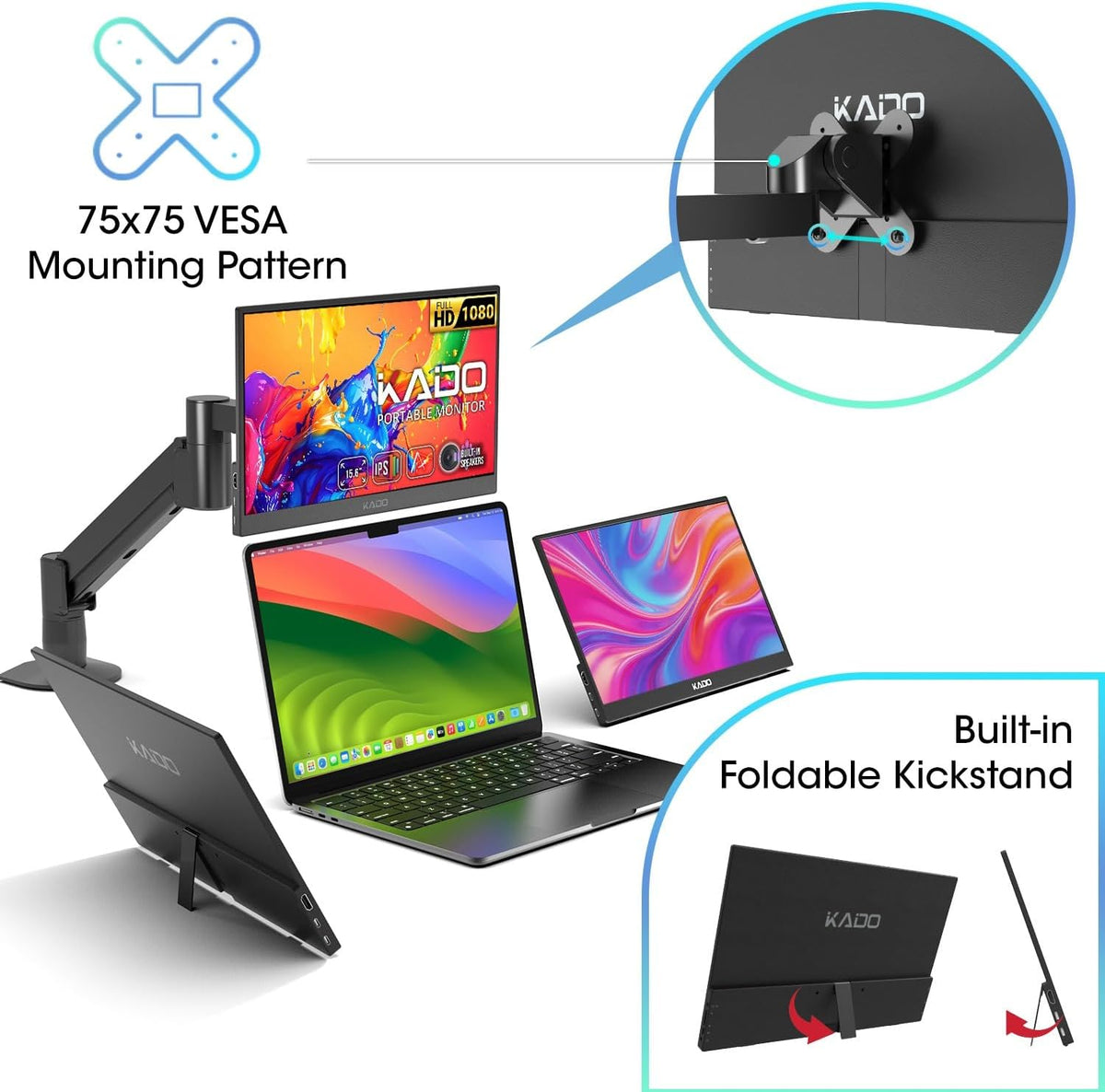Kado 2-Pack Portable Monitor 15.6-inch FHD 1080p Ultra-Slim Laptop Monitor