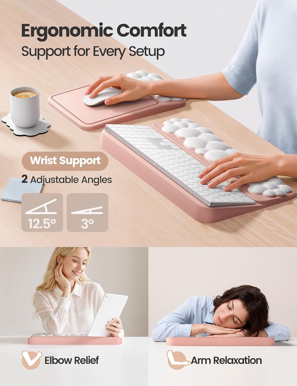 Vaydeer Keyboard Riser and Mouse Pad with Wrist Rest Set, Coaster Included