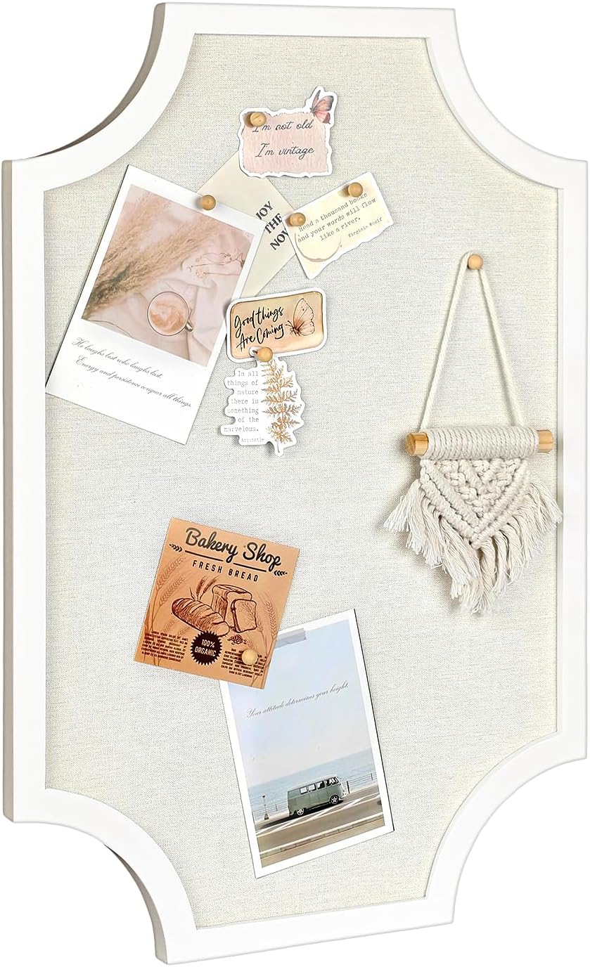 Linen Bulletin Board, Large 15.7"x23.6" Pin Board for Wall,White Wood Frame