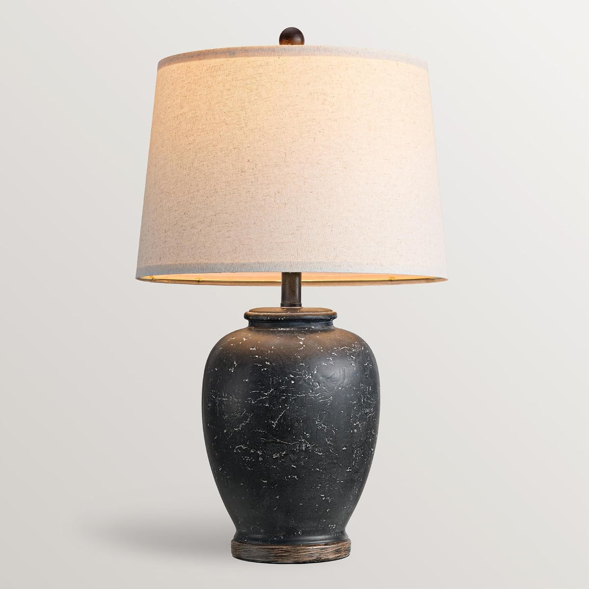 USumkky 25" Vintage Ceramic Table Lamp for Living Room Bedroom Matte Black