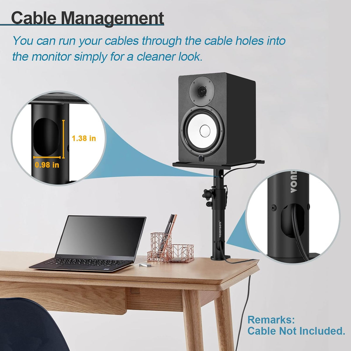 Vondynote Studio Monitor Stands Desk Clamp Speaker Stands with Cable Hole
